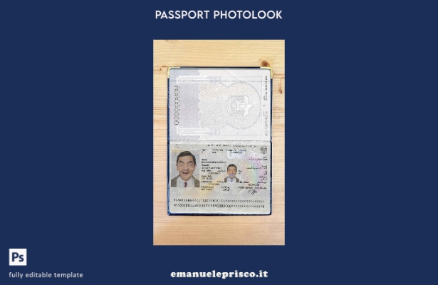 modello di aspetto fotografico del passaporto degli Emirati Arabi Uniti in stile